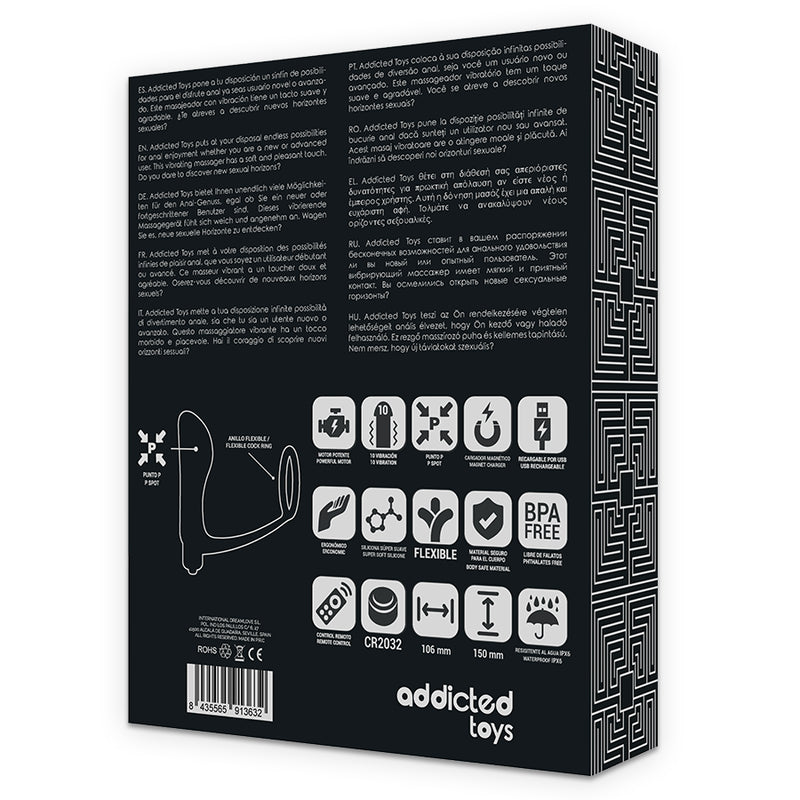 ADDICTED TOYS - Anello Per Pene con Telecomando Plug Anale Ricaricabile Nero