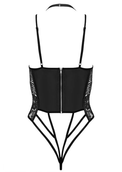Body in simil pelle e pizzo nero g-string sexy kotek