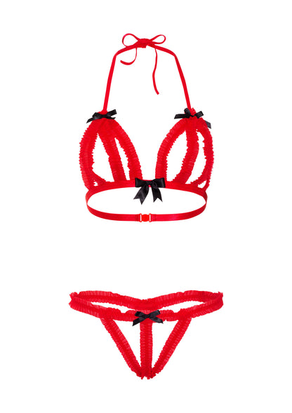 Completo intimo reggiseno perizoma Peek-a-boo Ruffle Bra & Panty