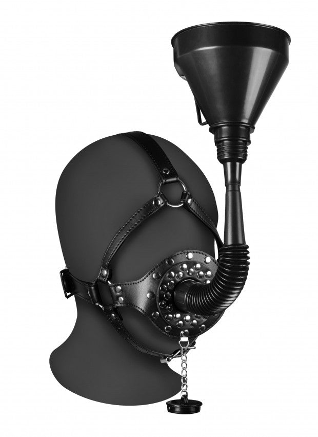 Imbracatura viso con imbuto Open Mouth Gag Head Harness with Funnel Black
