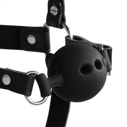 Imbracatura viso con morso Head Harness with Breathable Ball Gag and Nose Hooks Black