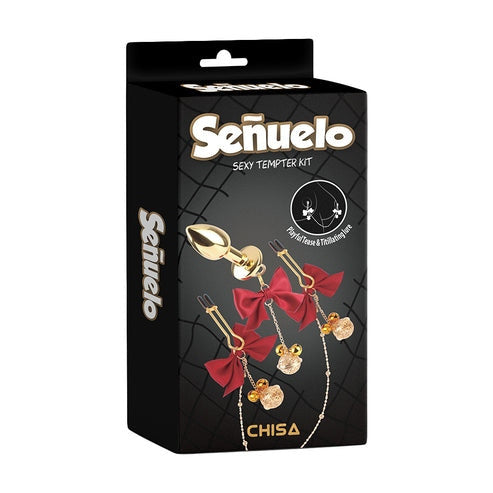 kit 3 pz pinze per capezzoli e plug anale decorato chisa novelties