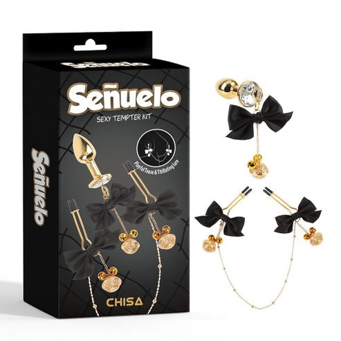 Pinze per capezzoli e plug anale kit bondage 3 pz chisa novelties